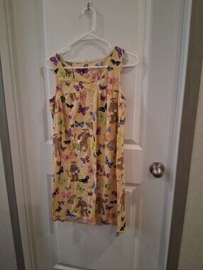 Nick & Nora Yellow Nightgown with Purple and Pink Butterflies Size Small